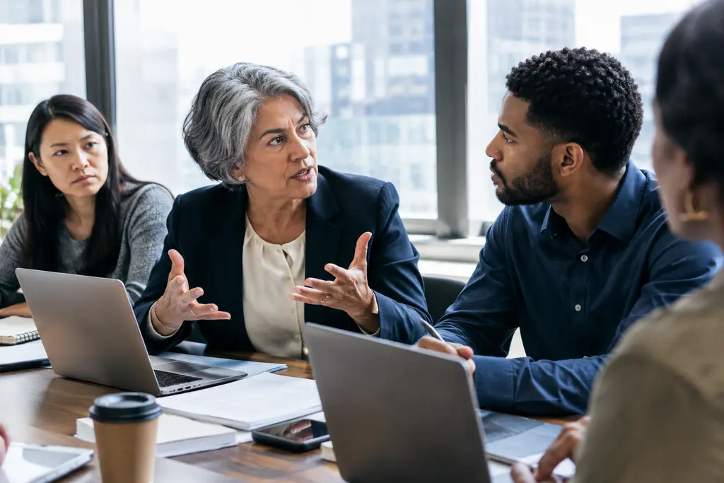 AI advocacy team reviewing disclosure notes before publishing a digital campaign ad