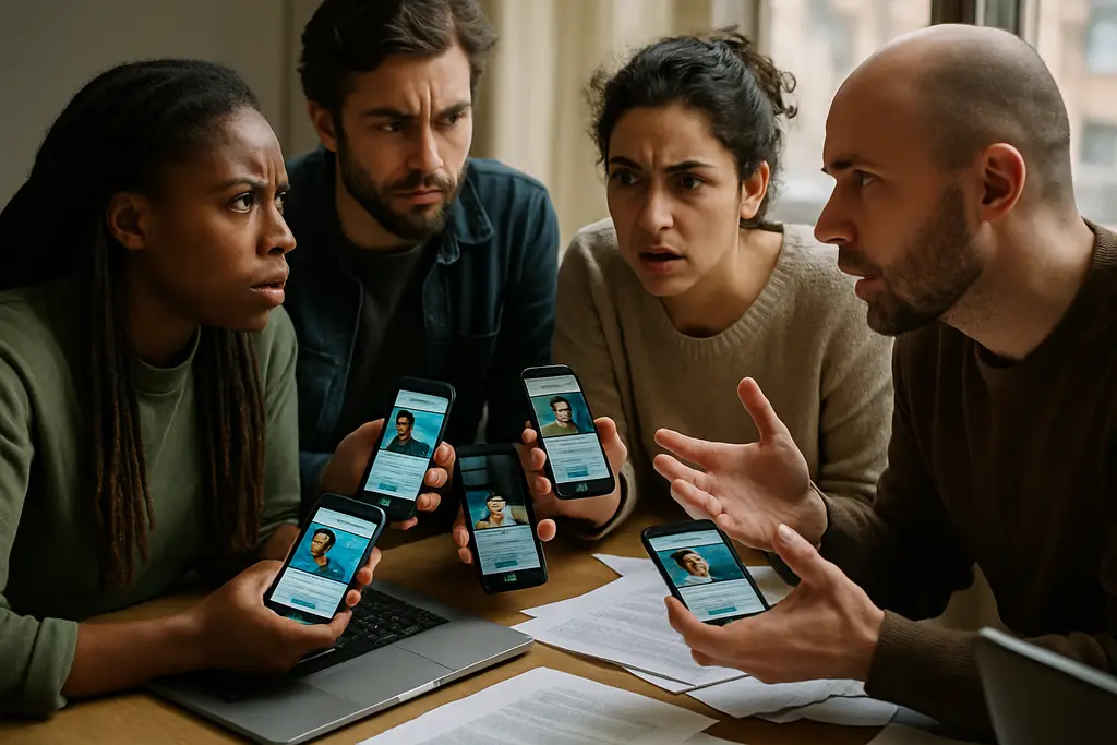 California AI advocacy team reviewing synthetic media disclosures on laptops