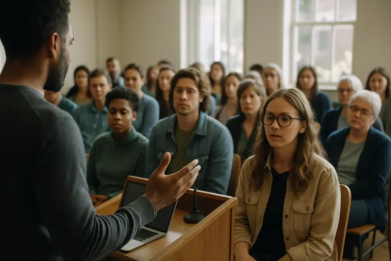 Group discussing verified posts before sharing them online