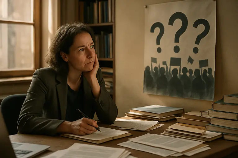 Policy researcher comparing state documents and campaign notes