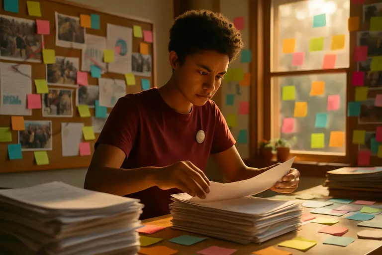 Volunteer coordinator checking source notes before sending a campaign email