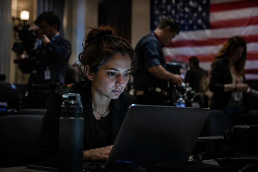 Reporters outside a government building after a White House Access ruling