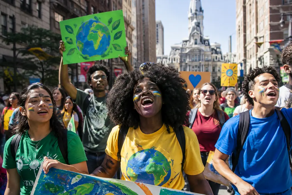 Youth Civic Engagement volunteers walking together near Philadelphia City Hall